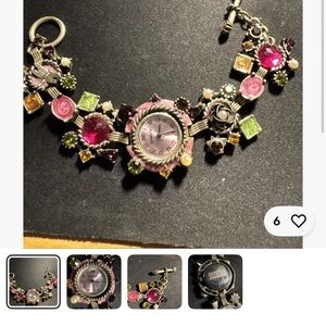 Vintage Eclectic Chico's Pink and Lime Green Floral Charm Bracelet Watch